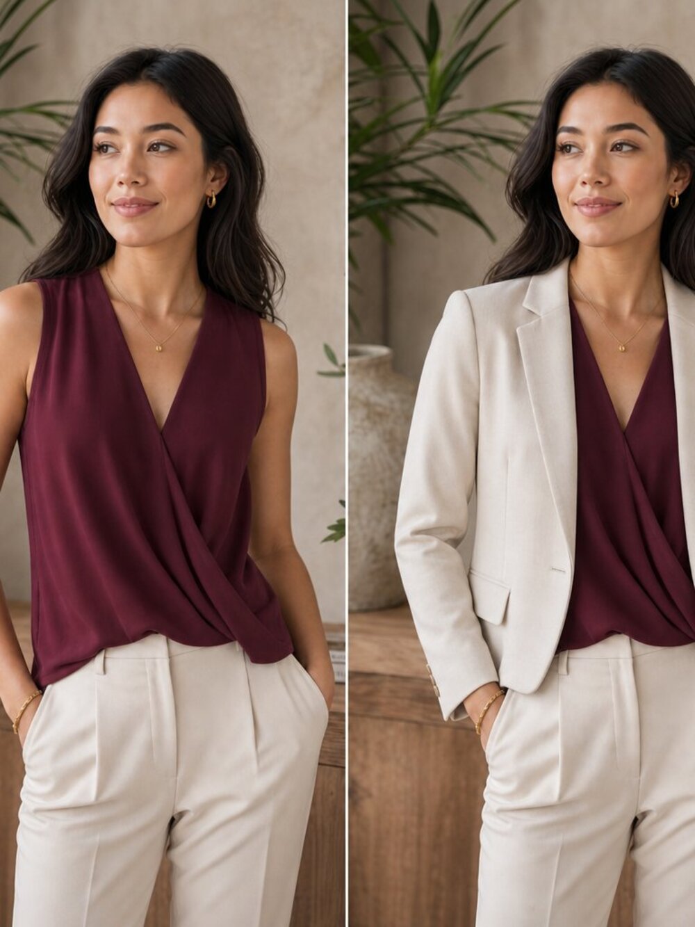 LOFT Sleeveless Twist‑Front V‑Neck Blouse – Burgundy XS
